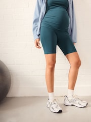 Teal Blue Maternity Sports Cycle Shorts - Image 2 of 9