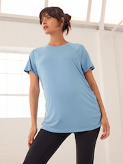 Teal Blue Maternity Ruched Side Top - Image 3 of 9