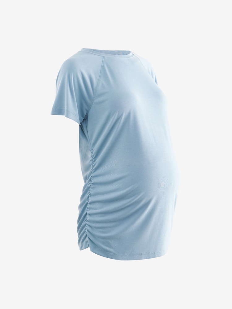 Teal Blue Maternity Ruched Side Top - Image 7 of 9
