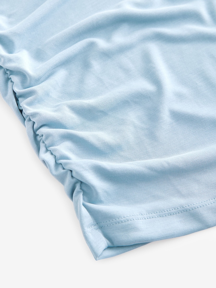 Teal Blue Maternity Ruched Side Top - Image 9 of 9