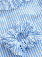 Blue/White Stripe Swimsuit, Swim Skirt & Scrunchie 3 Piece Set (3-16yrs) - Image 10 of 12