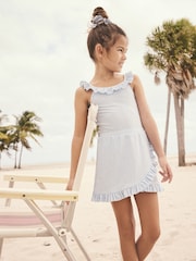 Blue/White Stripe Swimsuit, Swim Skirt & Scrunchie 3 Piece Set (3-16yrs) - Image 2 of 12