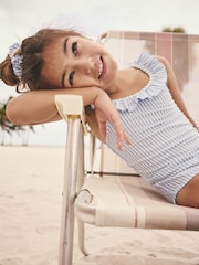 Blue/White Stripe Swimsuit, Swim Skirt & Scrunchie 3 Piece Set (3-16yrs) - Image 5 of 12