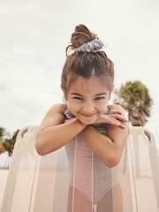 Blue/White Stripe Swimsuit, Swim Skirt & Scrunchie 3 Piece Set (3-16yrs) - Image 6 of 12