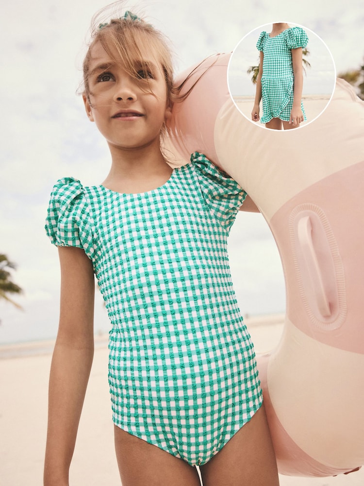 Green Gingham Swimsuit, Skirt & Scrunchie Set (3-16yrs) - Image 1 of 9