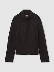 Schokoladenbraun - Reiss Brielle Wool-Cashmere Cable-Knit Roll-Neck Jumper - Bild 2 von 7