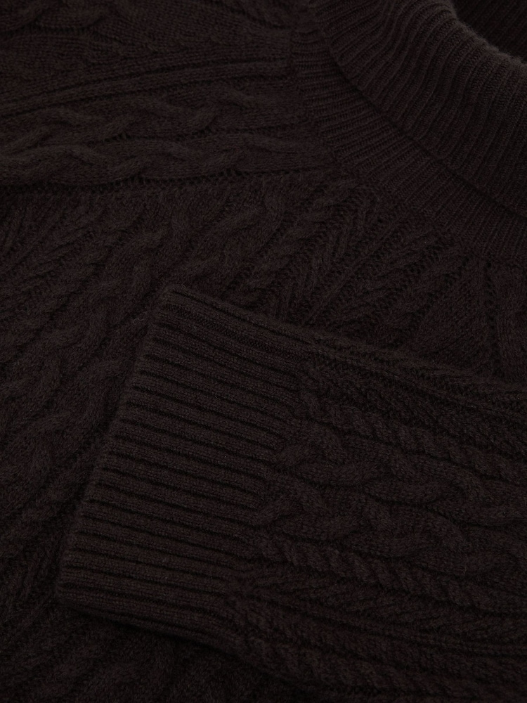 Schokoladenbraun - Reiss Brielle Wool-Cashmere Cable-Knit Roll-Neck Jumper - Bild 7 von 7
