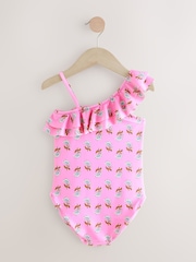 Pink Woodblock One Shoulder Ruffle Swimsuit (3-16yrs) - Image 5 of 7