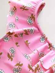 Pink Woodblock One Shoulder Ruffle Swimsuit (3-16yrs) - Image 6 of 7