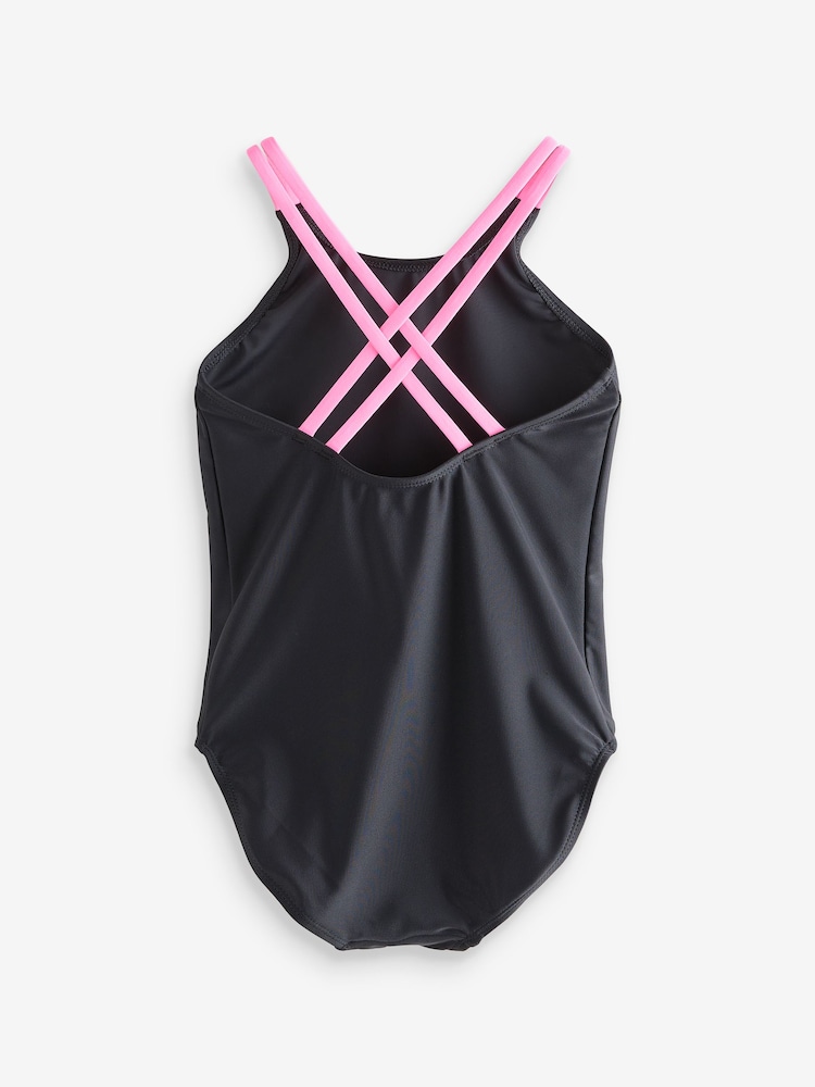 Black Double Strap Swimsuit (3-16yrs) - Image 9 of 9