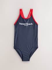 Eslogan en azul marino - Double Strap Swimsuit (3-16yrs) - Imagen 4 de 7