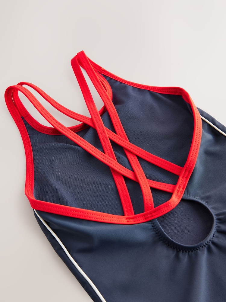 Eslogan en azul marino - Double Strap Swimsuit (3-16yrs) - Imagen 7 de 7