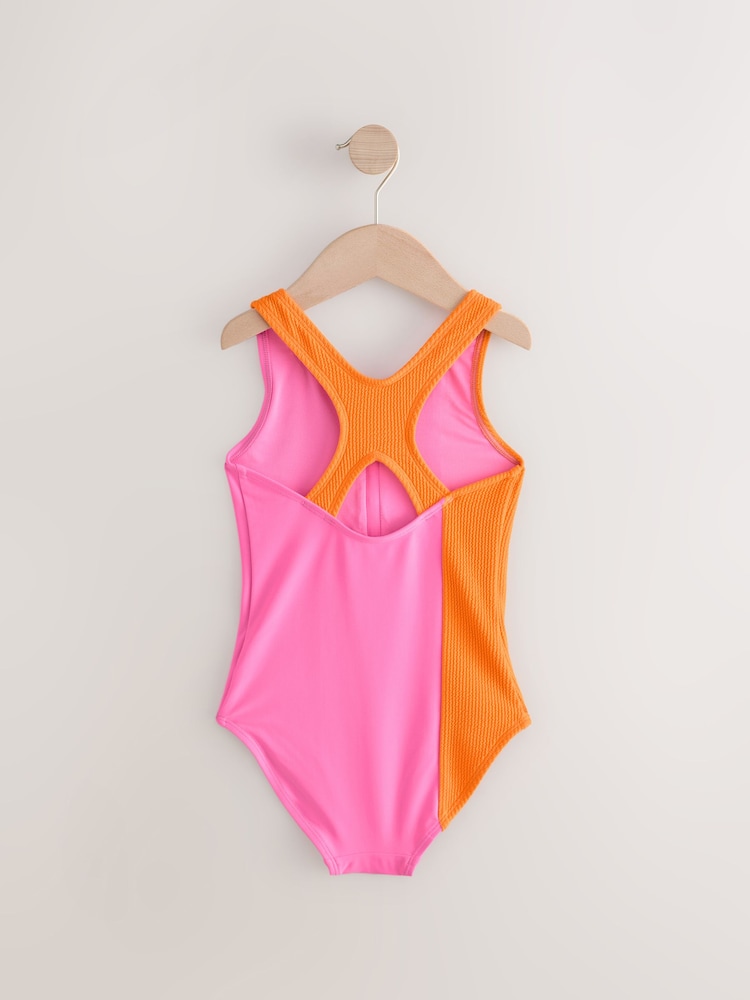 Pink/Orange Colour Block Swimsuit (3-16yrs) - Image 5 of 7