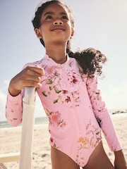 Pink Floral Long Sleeved Swimsuit (3-16yrs) - Image 1 of 9