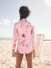 Pink Floral Long Sleeved Swimsuit (3-16yrs) - Image 4 of 9
