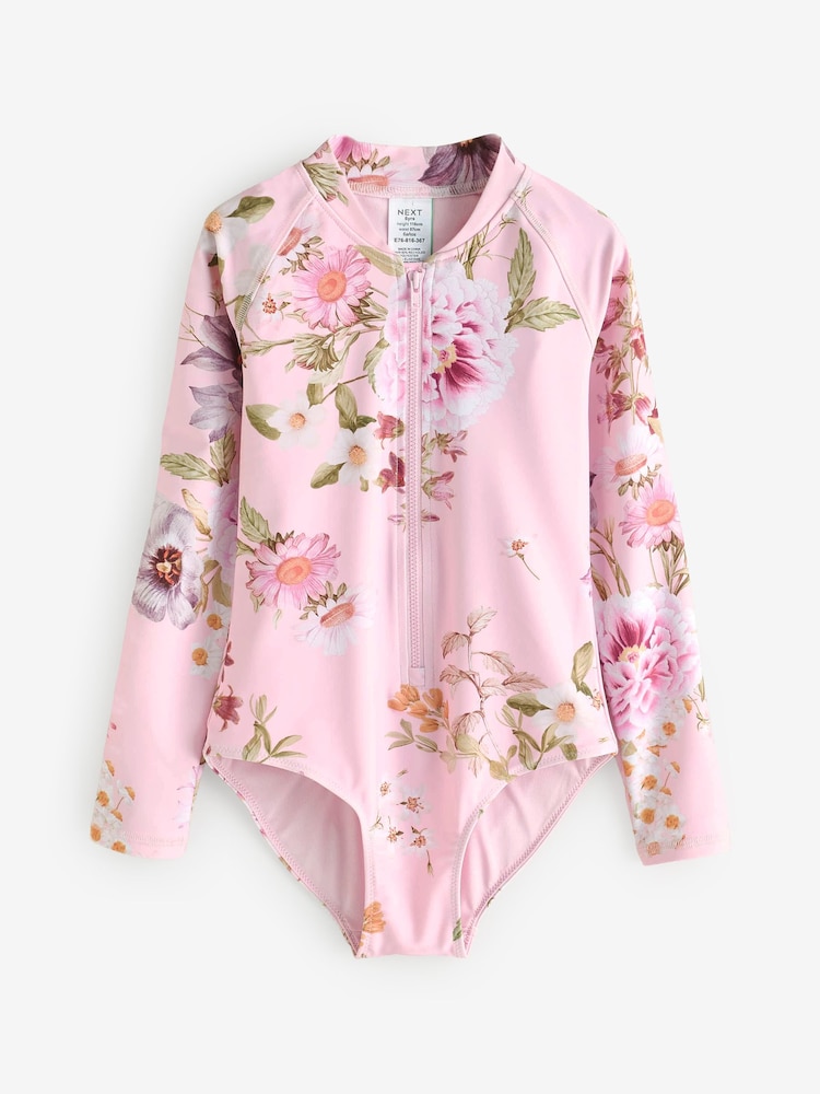 Pink Floral Long Sleeved Swimsuit (3-16yrs) - Image 6 of 9