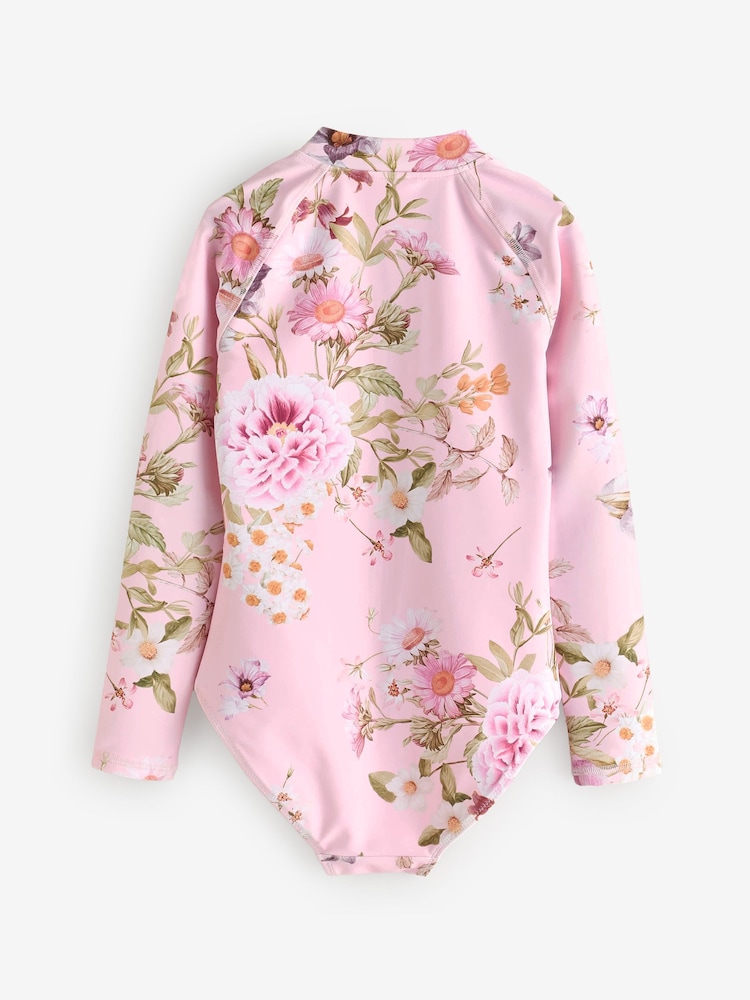 Pink Floral Long Sleeved Swimsuit (3-16yrs) - Image 7 of 9