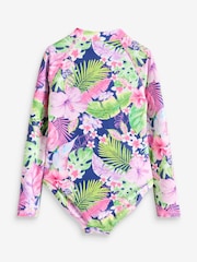 Navy Blue Tropical Long Sleeved Swimsuit (3-16yrs) - Image 5 of 7