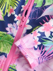 Navy Blue Tropical Long Sleeved Swimsuit (3-16yrs) - Image 6 of 7