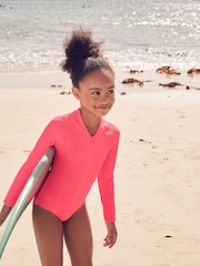 Bright Pink Long Sleeve Textured Swimsuit (3-16yrs) - Image 1 of 8