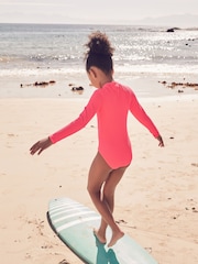 Bright Pink Long Sleeve Textured Swimsuit (3-16yrs) - Image 2 of 8