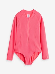 Bright Pink Long Sleeve Textured Swimsuit (3-16yrs) - Image 5 of 8