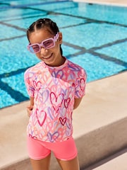 Pink Heart Sunsafe Rash Vest And Shorts Set (3-16yrs) - Image 1 of 8