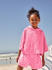 Pink Flower Towelling Beach Co-Ord Hoodie And Shorts Set (3-16yrs) - Image 1 of 9