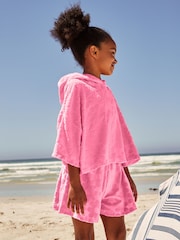 Pink Flower Towelling Beach Co-Ord Hoodie And Shorts Set (3-16yrs) - Image 4 of 9