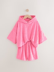Pink Flower Towelling Beach Co-Ord Hoodie And Shorts Set (3-16yrs) - Image 6 of 9