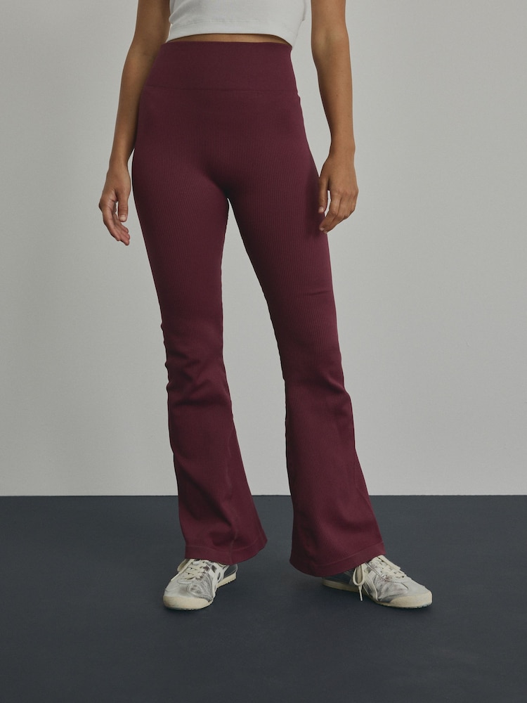 Wine Red Ribbed Kickflare Trousers - Image 2 of 4