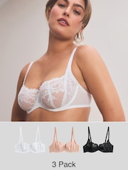 Black/White/Nude Non Pad Lace Balcony Bras 3 Pack - Image 1 of 13