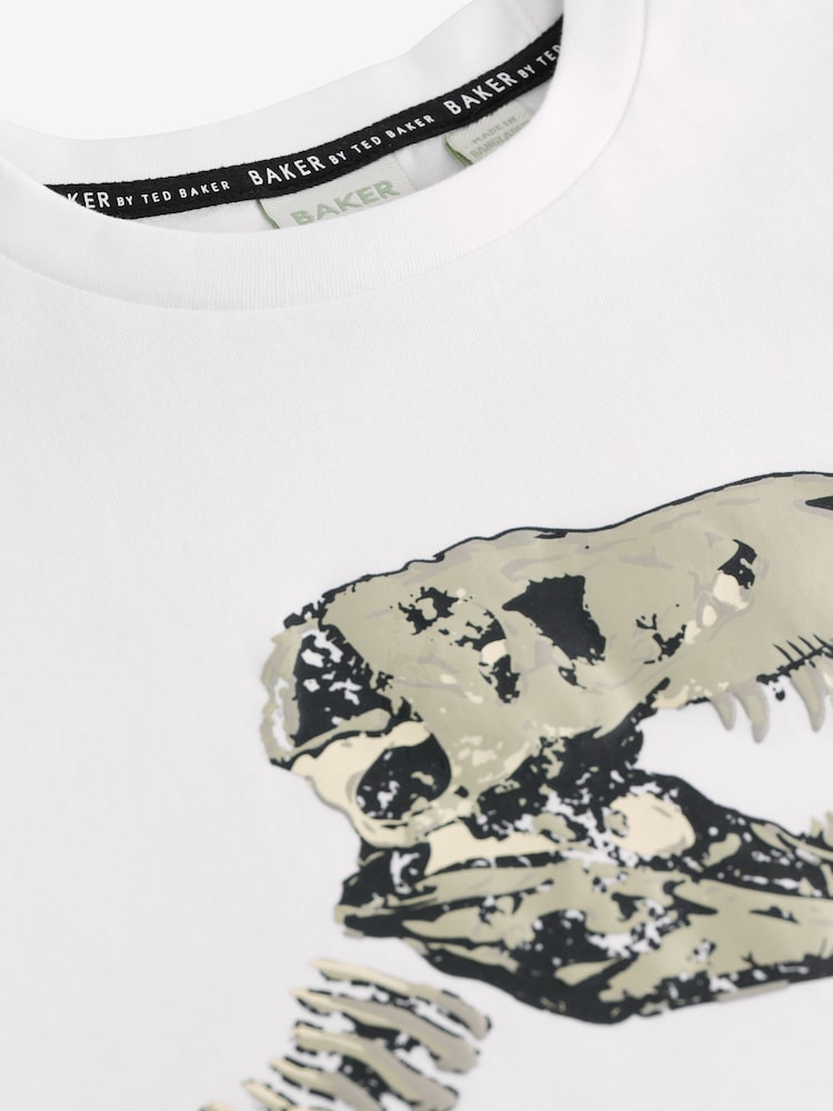Baker by Ted Baker Dinosaur Graphic White T-Shirt - Image 4 of 7