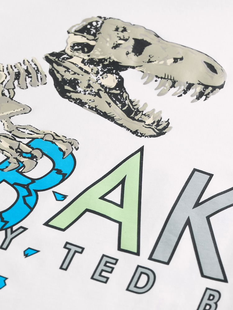 Baker by Ted Baker Dinosaur Graphic White T-Shirt - Image 5 of 7