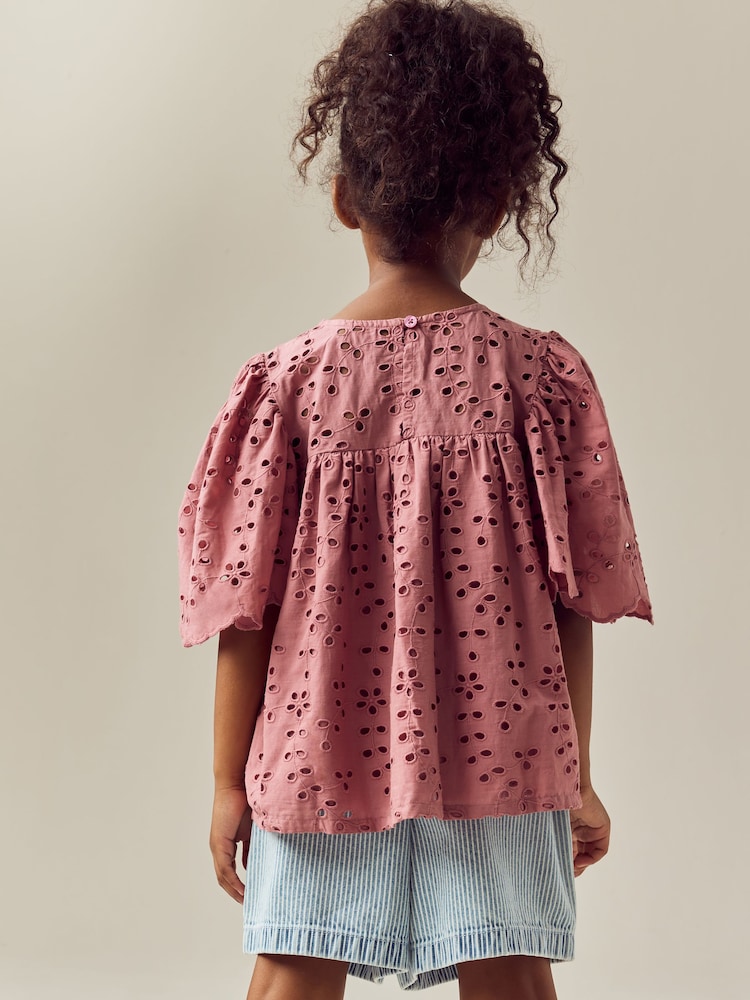 Pink 100% Cotton Broderie Frill Blouse (3-16yrs) - Image 2 of 8