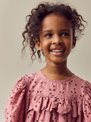 Pink 100% Cotton Broderie Frill Blouse (3-16yrs) - Image 4 of 8