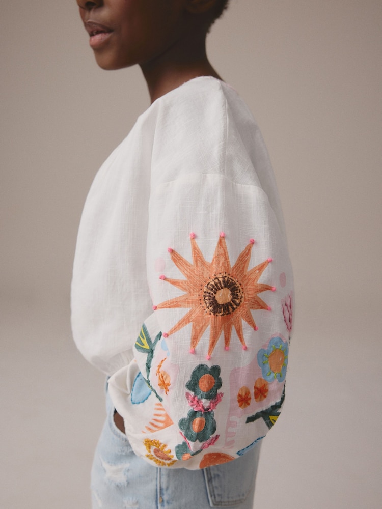 White Embroidered 100% Cotton Blouse (3-16yrs) - Image 4 of 4