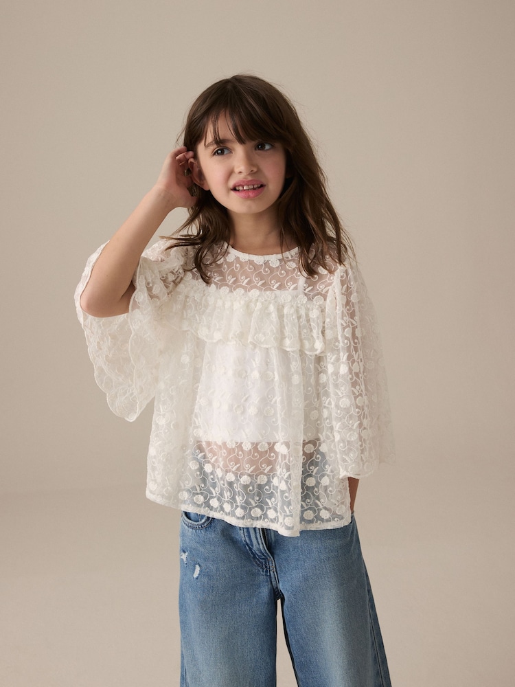 Crema - 100% Cotton Lace Blouse (3-16yrs) - Imagen 1 de 5 Crema - 100% Cotton Lace Blouse (3-16yrs) - Imagen 1 de 5