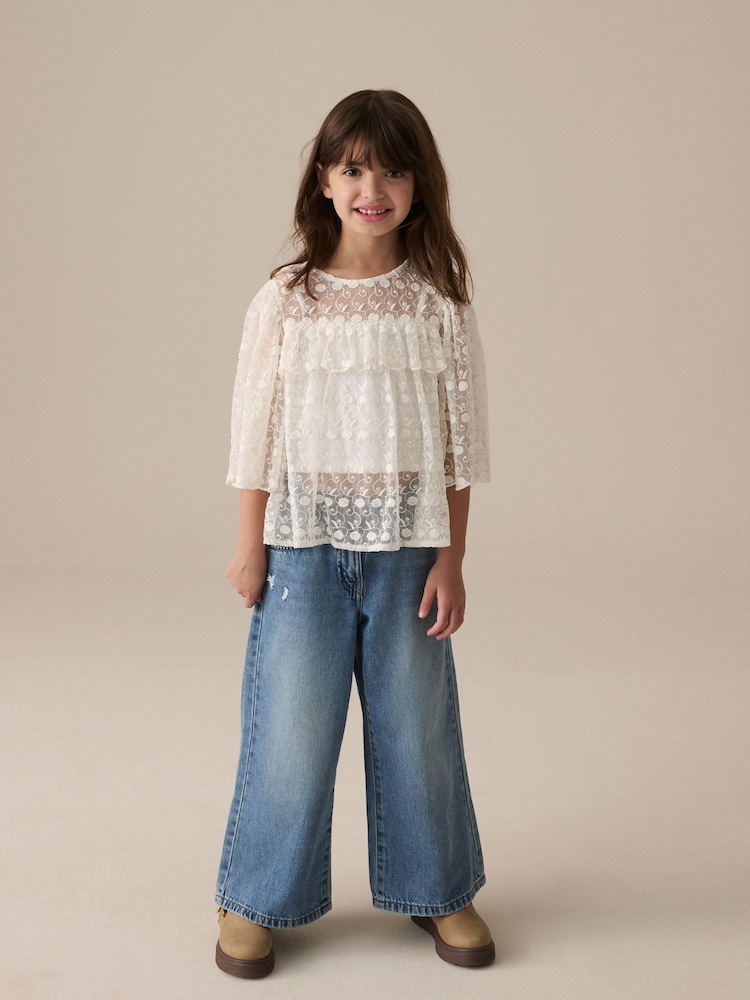 Crema - 100% Cotton Lace Blouse (3-16yrs) - Imagen 2 de 5 Crema - 100% Cotton Lace Blouse (3-16yrs) - Imagen 2 de 5