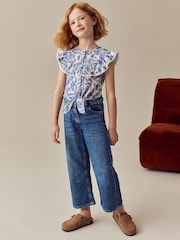 Blue Floral 100% Cotton Tie Front Blouse (3-16yrs) - Image 2 of 8
