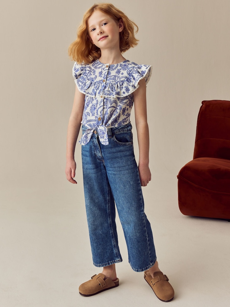 Blue Floral 100% Cotton Tie Front Blouse (3-16yrs) - Image 2 of 8