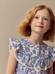 Blue Floral 100% Cotton Tie Front Blouse (3-16yrs) - Image 4 of 8