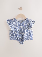 Blue Floral 100% Cotton Tie Front Blouse (3-16yrs) - Image 5 of 8