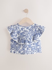 Blue Floral 100% Cotton Tie Front Blouse (3-16yrs) - Image 6 of 8