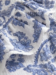 Blue Floral 100% Cotton Tie Front Blouse (3-16yrs) - Image 7 of 8
