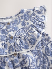 Blue Floral 100% Cotton Tie Front Blouse (3-16yrs) - Image 8 of 8