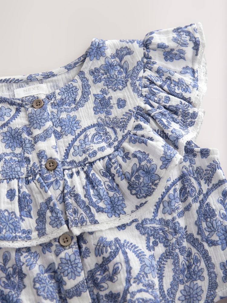 Blue Floral 100% Cotton Tie Front Blouse (3-16yrs) - Image 8 of 8 Blue Floral 100% Cotton Tie Front Blouse (3-16yrs) - Image 8 of 8