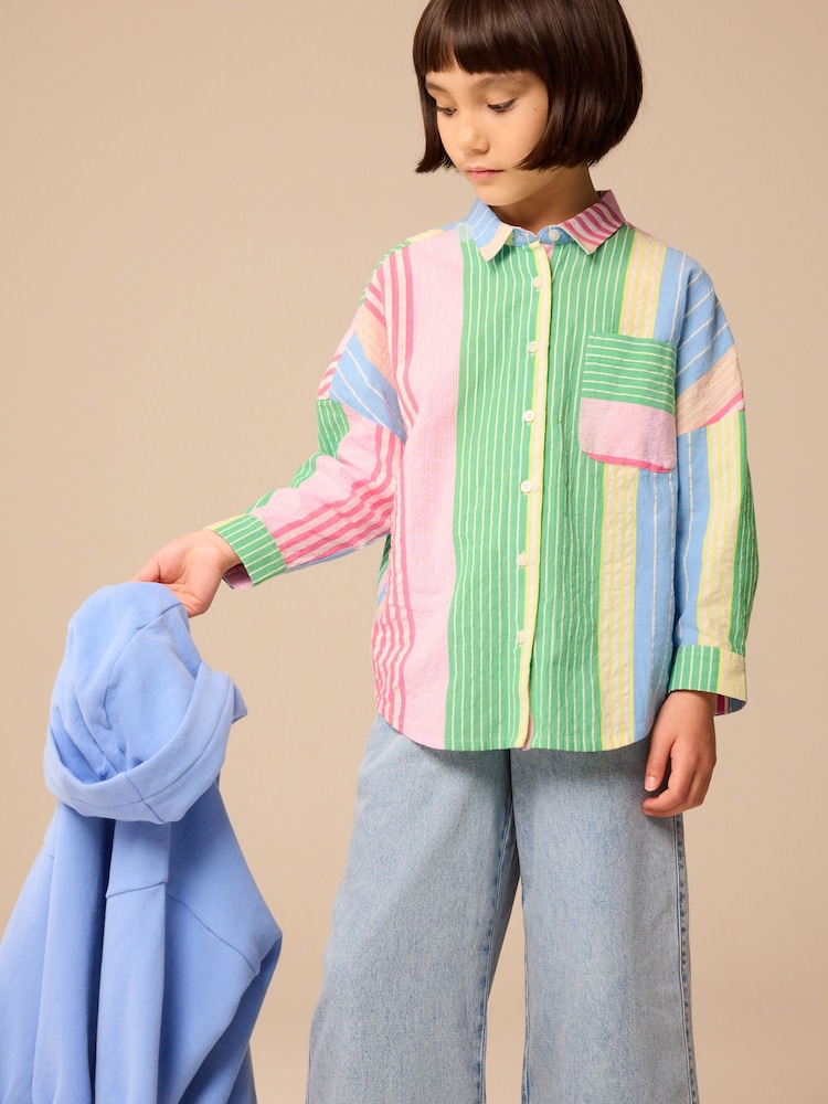 Rainbow Mixed Stripe Oversized 100% Cotton Shirt (3-16yrs) - Image 1 of 7 Rainbow Mixed Stripe Oversized 100% Cotton Shirt (3-16yrs) - Image 1 of 7