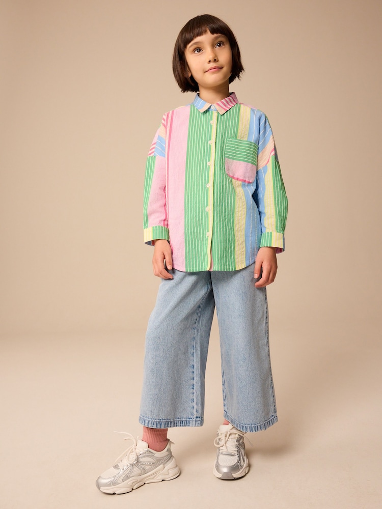 Rainbow Mixed Stripe Oversized 100% Cotton Shirt (3-16yrs) - Image 2 of 7 Rainbow Mixed Stripe Oversized 100% Cotton Shirt (3-16yrs) - Image 2 of 7