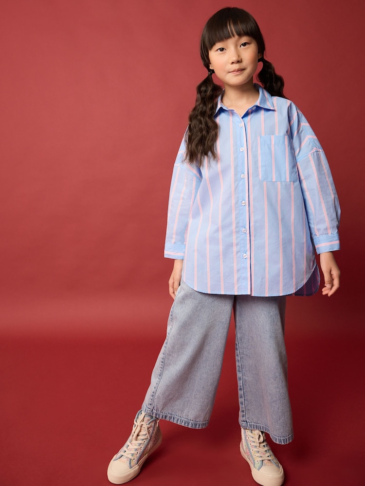 Blue/PInk Stripe Oversized 100% Cotton Shirt (3-16yrs) - Image 2 of 9